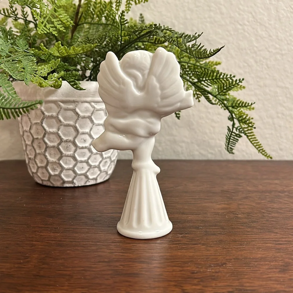 VTG White Ceramic Cherub Angel Candle Snuffer